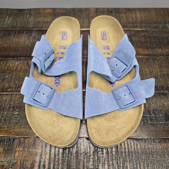 NEW Birkenstock Arizona Womens Size 8 EU 39 Narrow Sandals Suede Blue Brown Soft - Picture 2 of 10